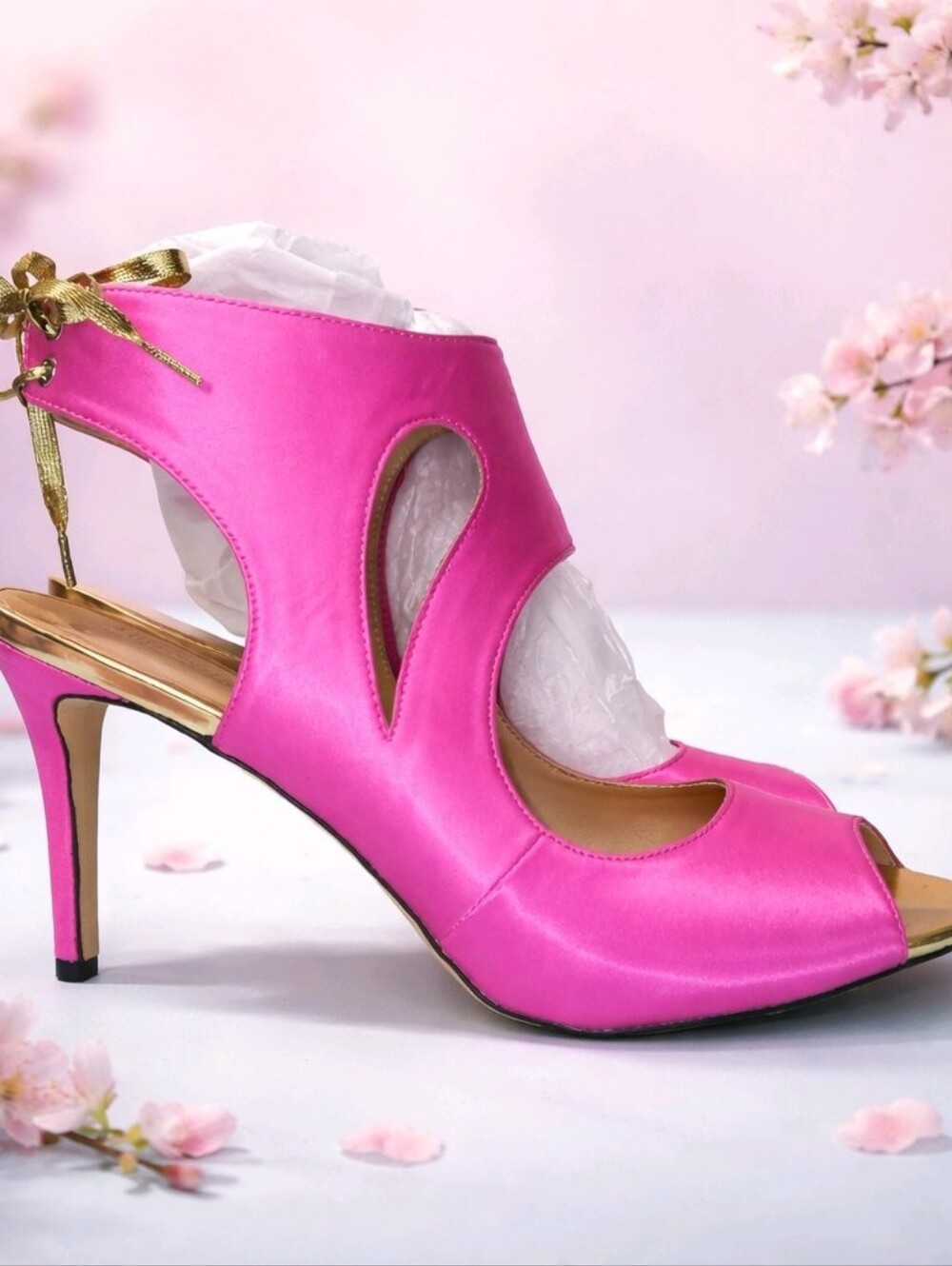 THINGS II COME New In Box! Hot Pink Satin Open-Toe High Heel Sandals Sz 12